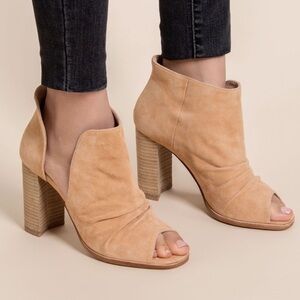 Chinese Laundry 42 Gold Beige Suede Open Toe Bootie Block Heel Sz EU 38 US 7.5
